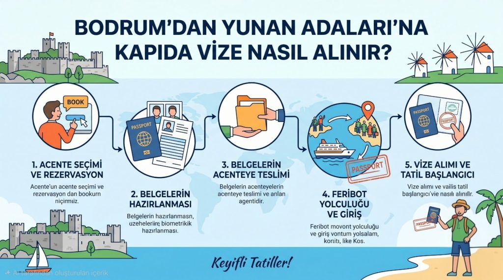 BODRUM'DAN KAPIDA VİZE İLE KOS ADASI'NA GEÇİŞ. Bodrum’dan kapıda vize ile Kos Adası’na geçiş yapan turistlerin limanda pasaport kontrolü görüntüsü