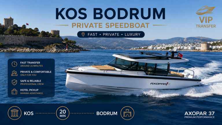 KOS BODRUM ÖZEL HIZLI TEKNE lüks Axopar 37 sürat teknesi ile Kos Adası ve Bodrum arasında VIP deniz transfer hizmeti