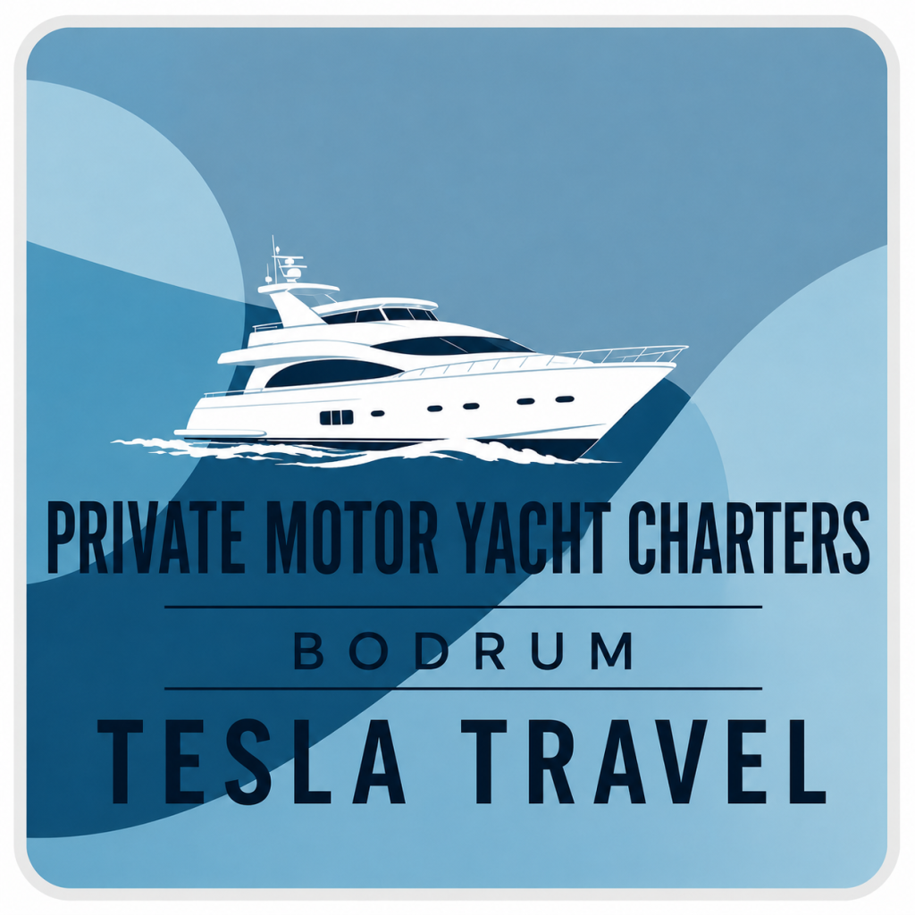Tesla Travel VIP Yacht Charter Bodrum luxury motor yacht cruising in the turquoise waters of Bodrum with premium private yacht rental experience