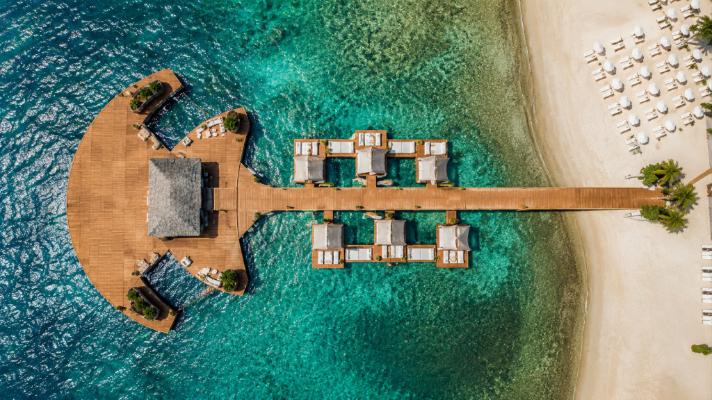 Villa Azur Yalıkavak Bodrum luxury beach club and restaurant accessible by private boat.